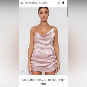 Satin Ruched Mini Dress- Pale Pink, Brand- Manière De Voir
